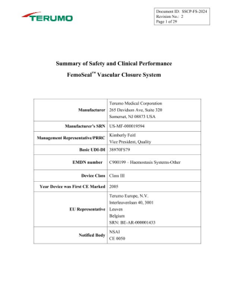 FemoSeal™ Vascular Closure System Sammenfatning af sikkerhed og klinisk ydeevne, Patienter
