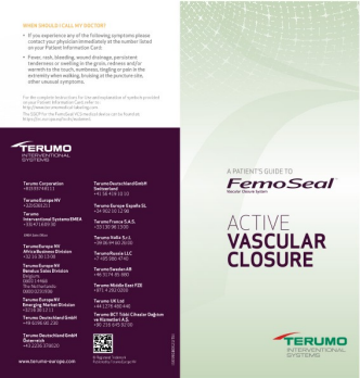 Informationsflyer für Patienten zu FemoSeal™ Gefäßverschlusssystemen