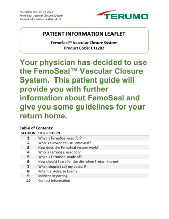FemoSeal™ Vascular Closure System Patient Information Leaflet (PIL)