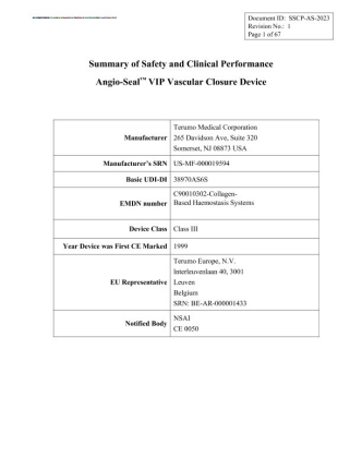 Dispositifs de fermeture vasculaire ANGIO-SEAL® Résumé de la sécurité et des performances cliniques, Médecins